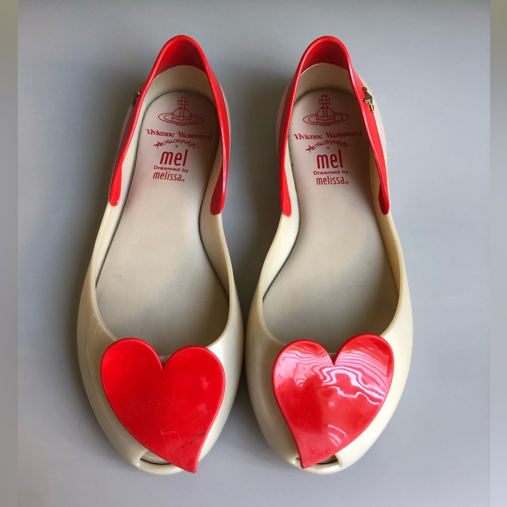 Vivienne Westwood Mel By Melissa Heart White Red Flat Kids Size: US 2 EUR 33